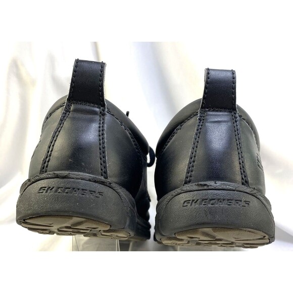 Skechers Men\'s Leather Work Shoes Size 9.5 Relaxed Fit Memory Foam Black 64260